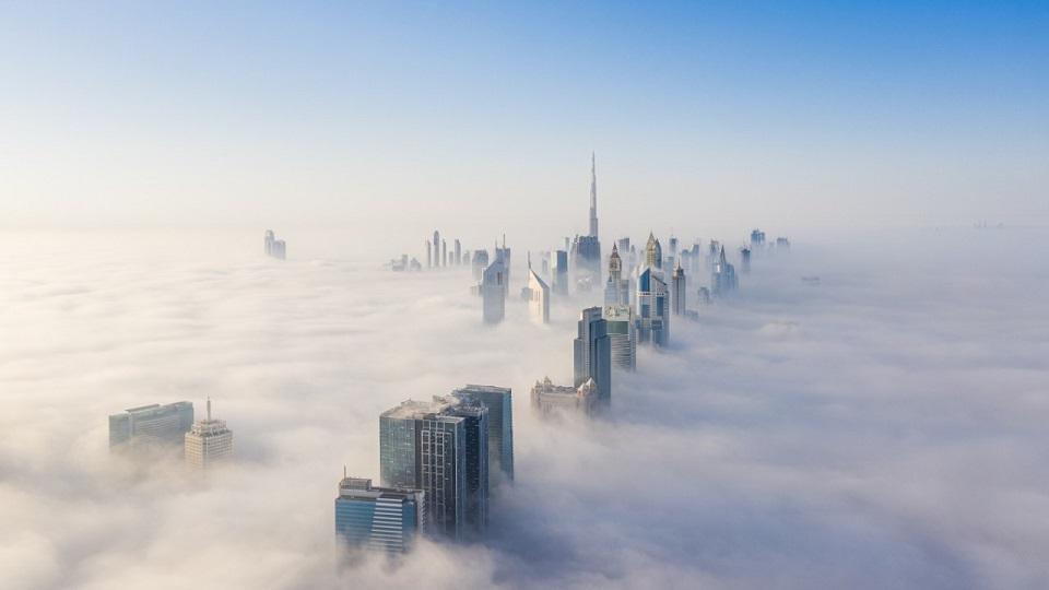 Buildings in the fog