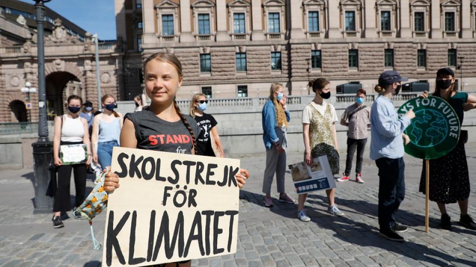 Greta Thunberg, protest voor parlement Stockholm