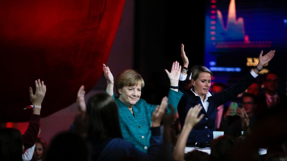 Bondskanselier Angela Merkel op campagne