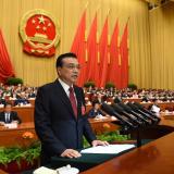 Premier Li Keqiang spreekt het Volkscongres toe